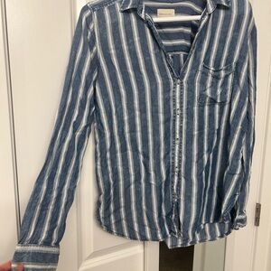 American Eagle Outfitters Blue and White Striped Boyfriend Shirt